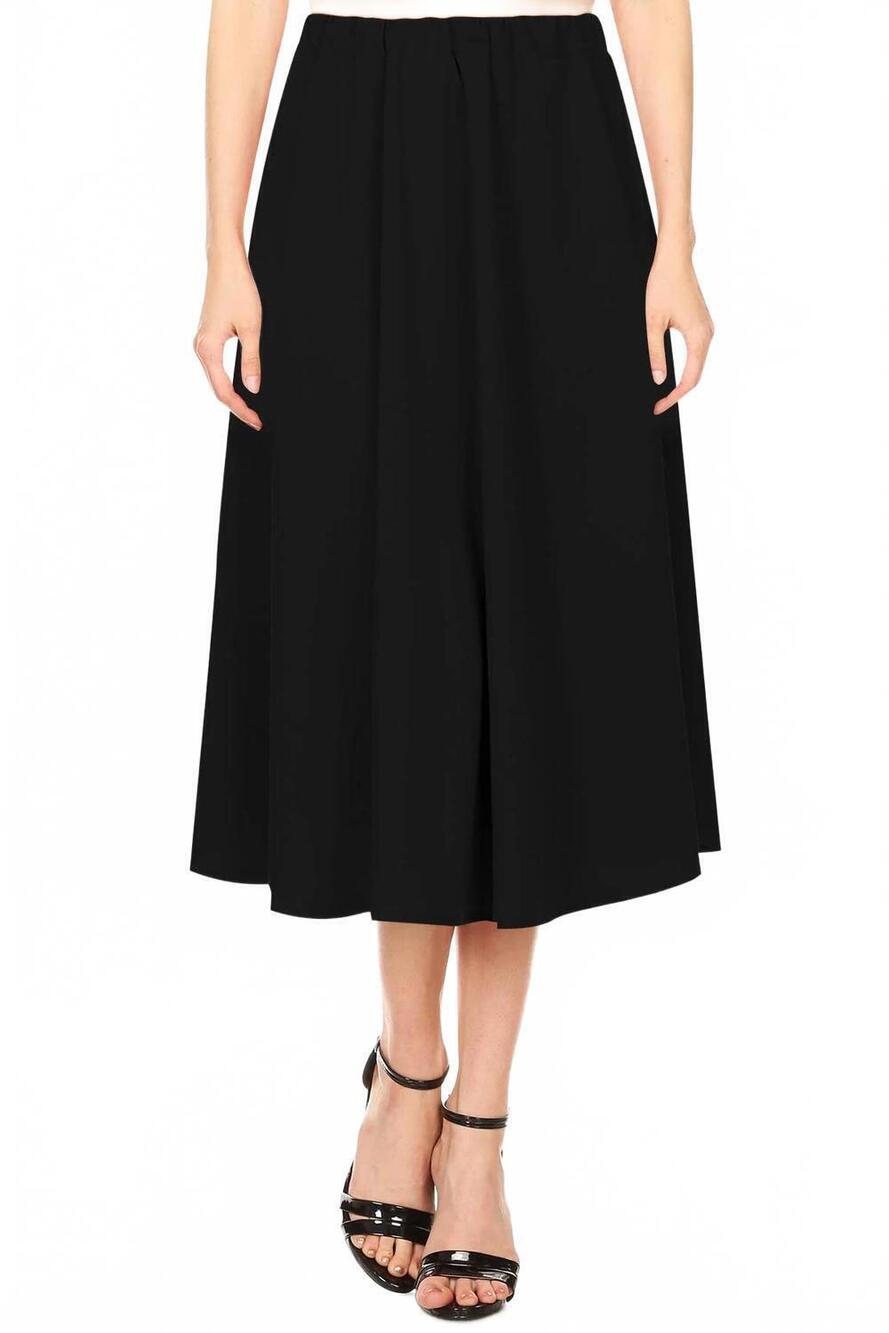 NEW MOA COLLECTION women's casual a-line pleated solid midi skirt in black